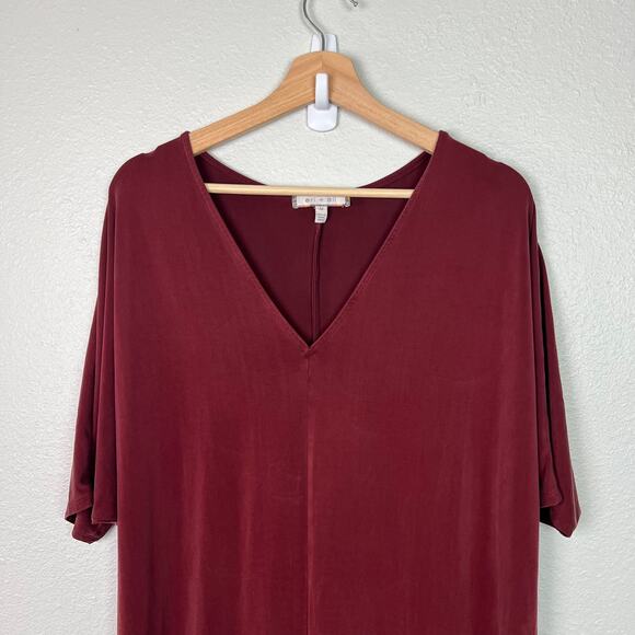 Anthropologie Eri + Ali Medium Burgundy Cupro V-Neck Maxi Short Sleeve Dress - Picture 2 of 7